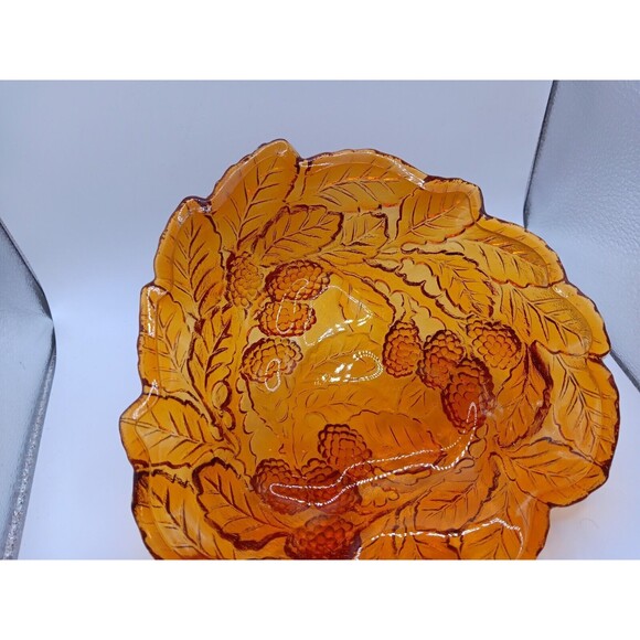 2) Vintage Amber Carnival Glass Candy Dish / Bowls Leaves & Berries Solid Amber - Picture 5 of 9